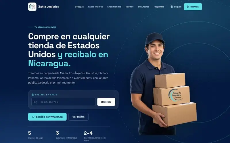 Portada de Bahía Logística con el buscador de rastreo de envíos