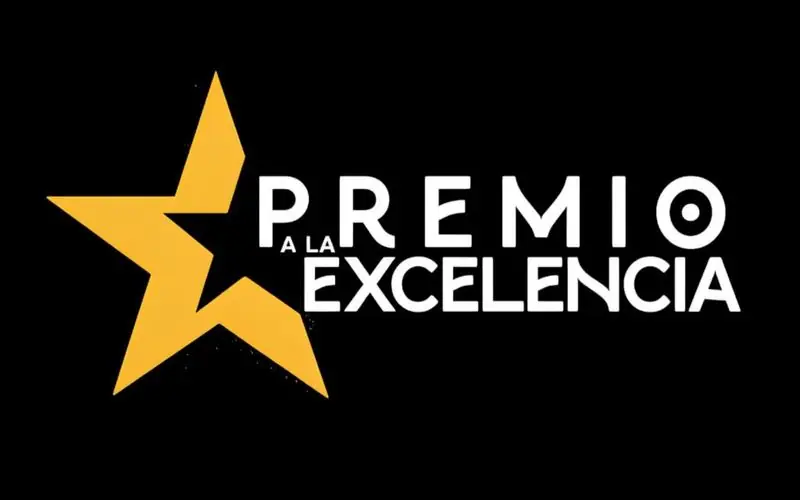 Un cuadro de la animación de entrada del Premio a la Excelencia: una estrella dorada y el título completo sobre fondo negro