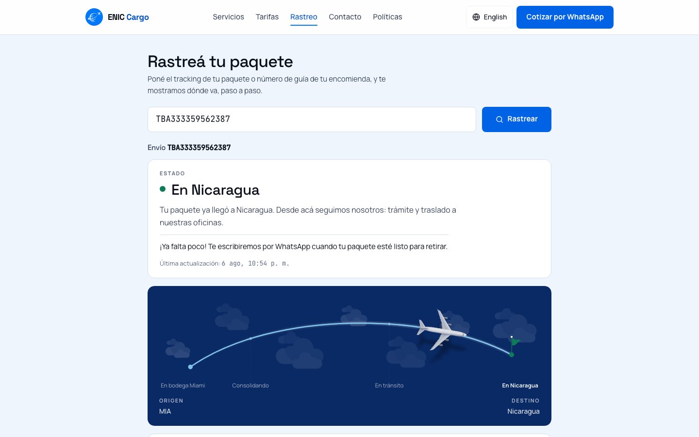 Preview de Rastreo de paquetes — ENIC Cargo